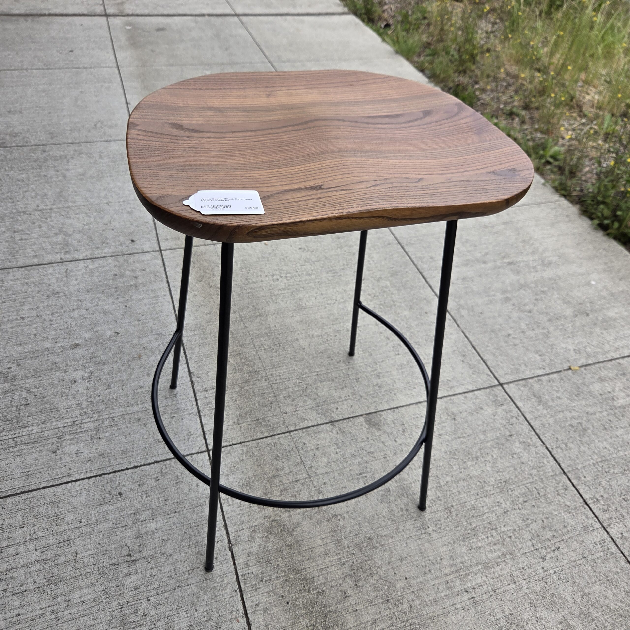 wood seat black metal base counter stool