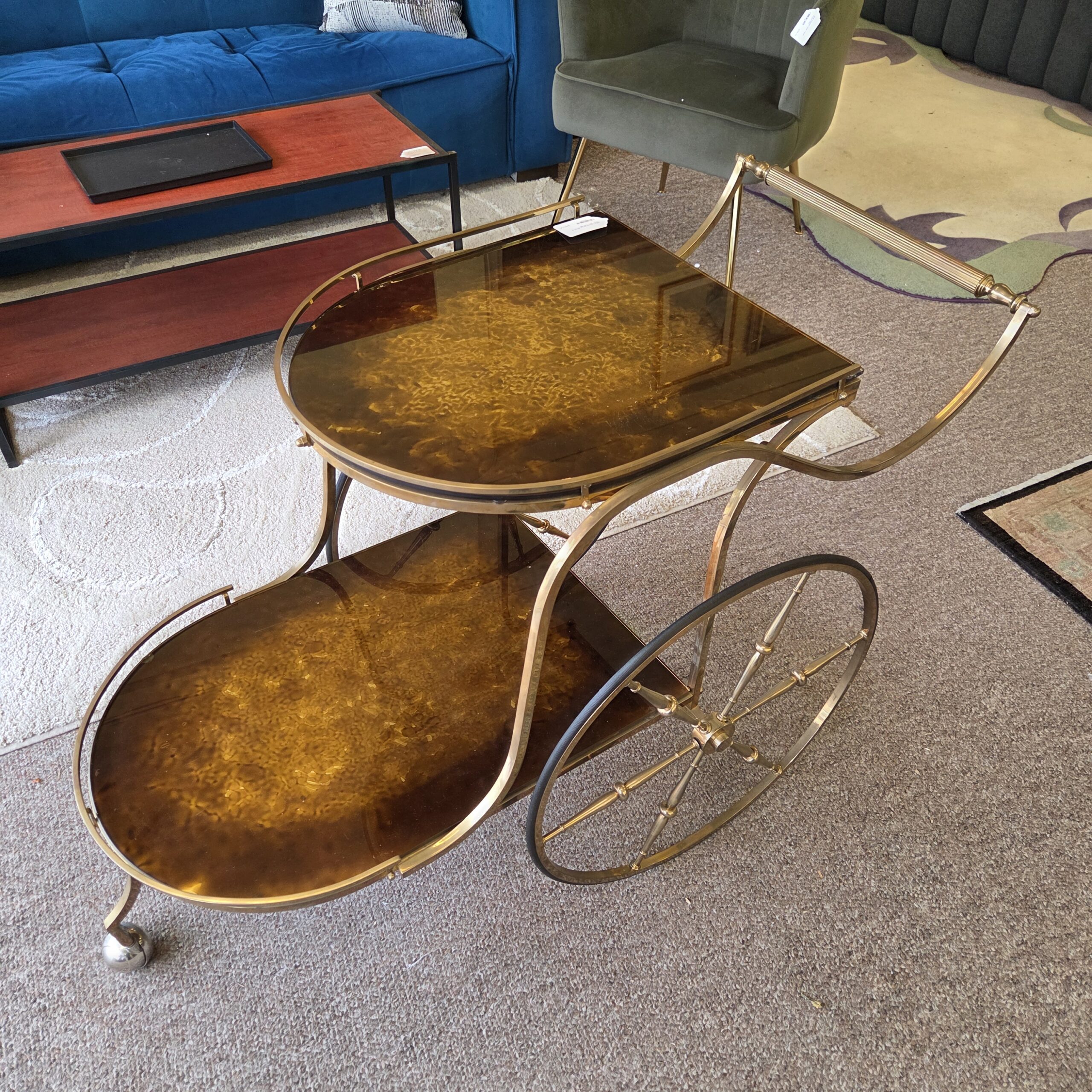 hollywood regency brass & glass bar cart