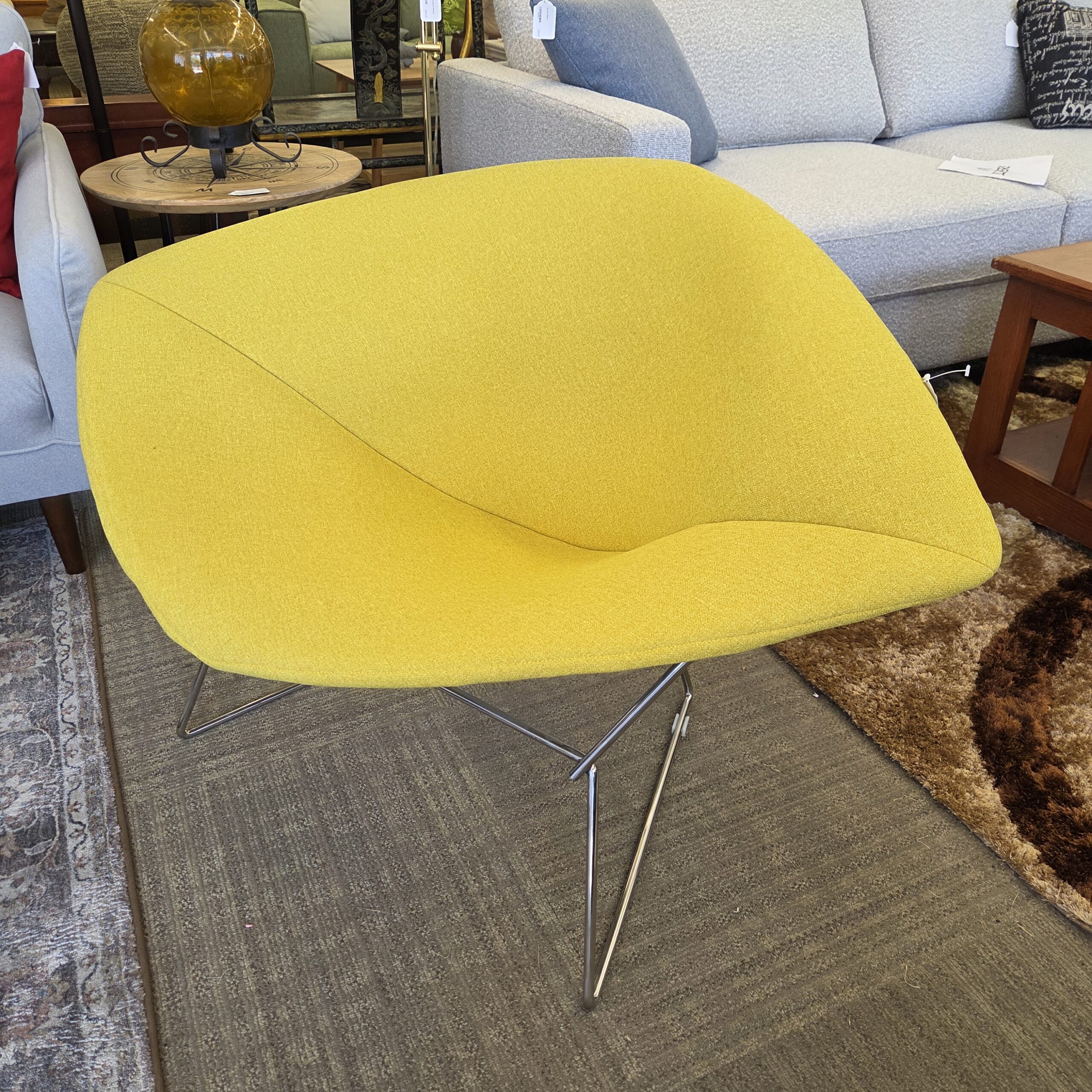 yellow bertoia style large diamond chair