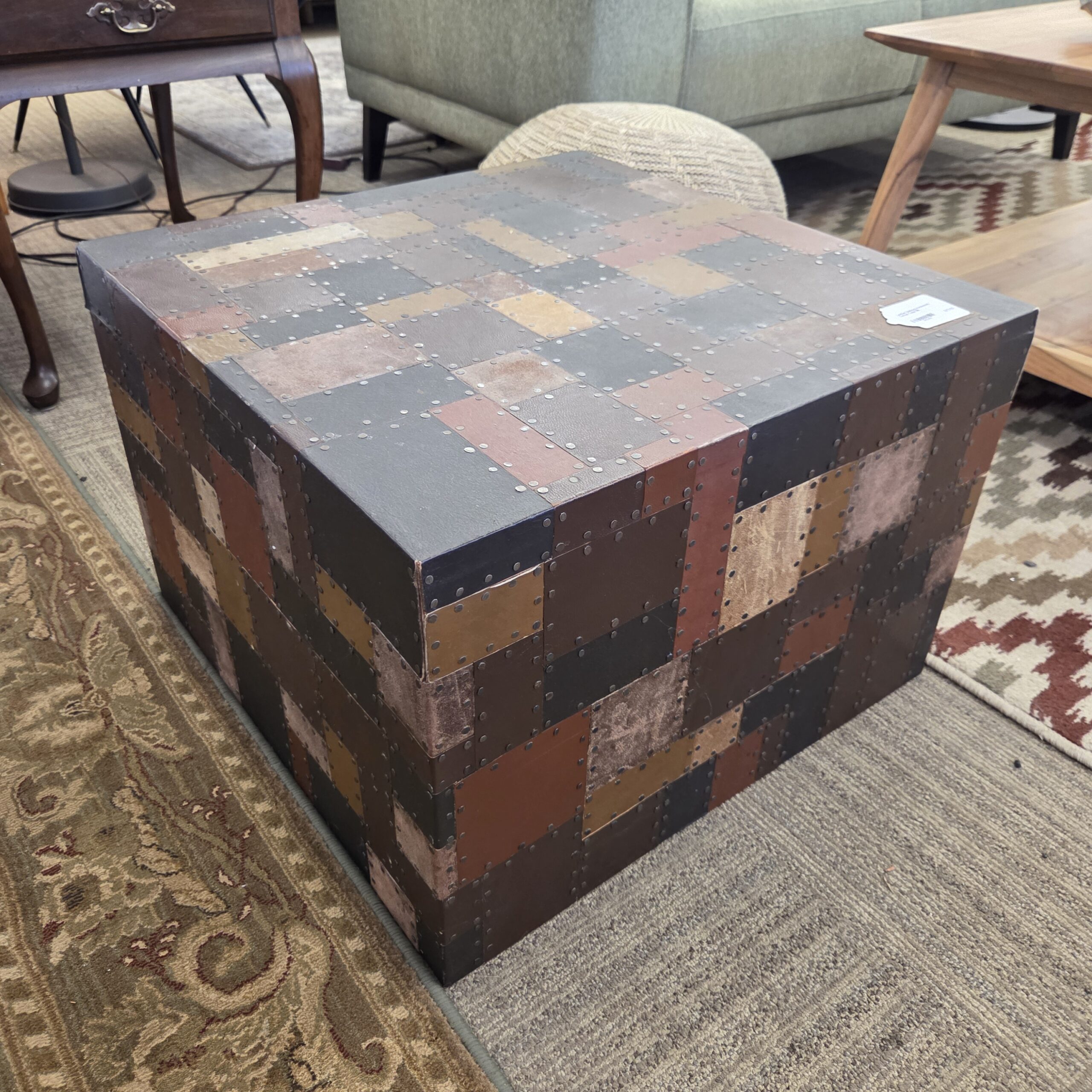 leather nailhead patchwork coffee table
