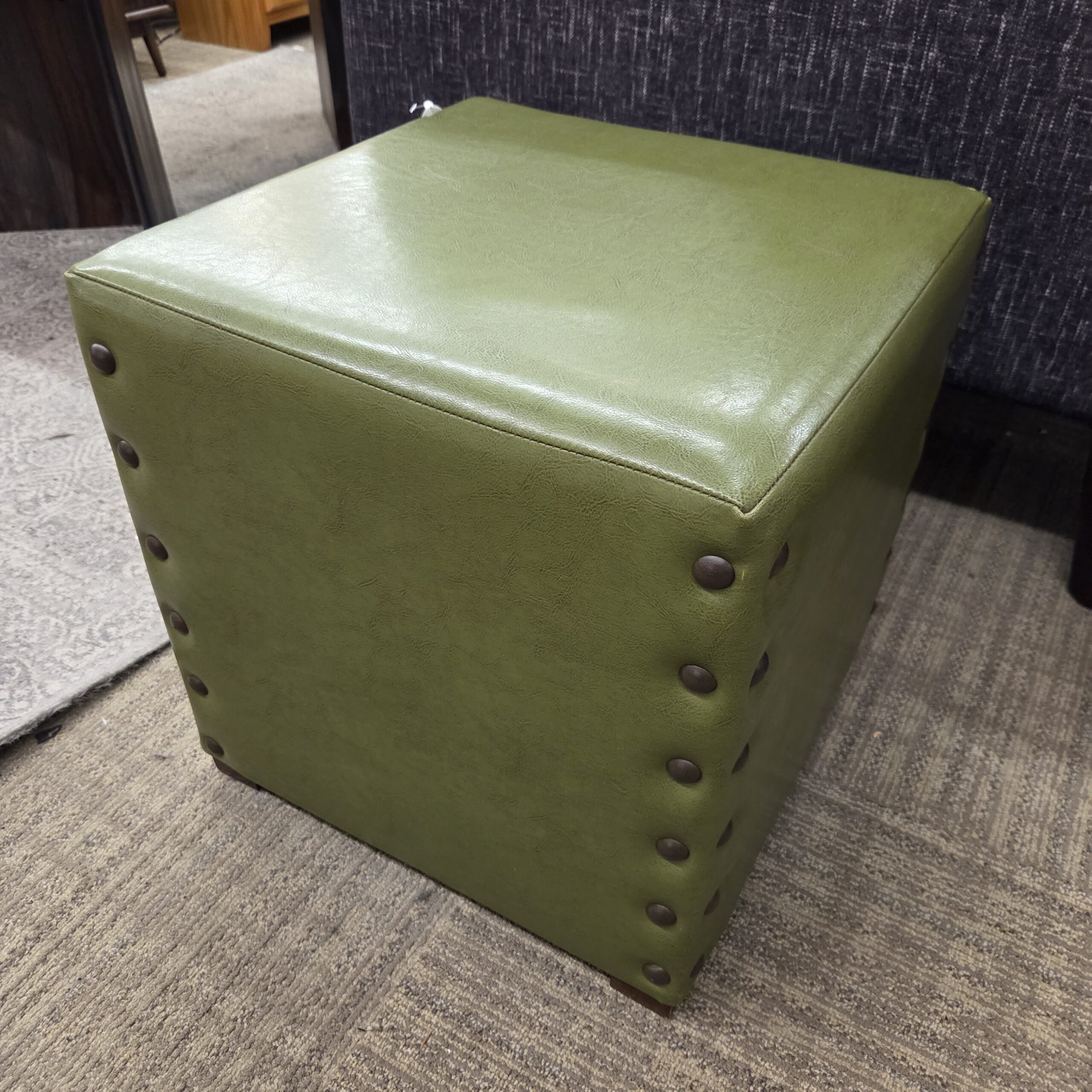 green leatherette nailhead hassock