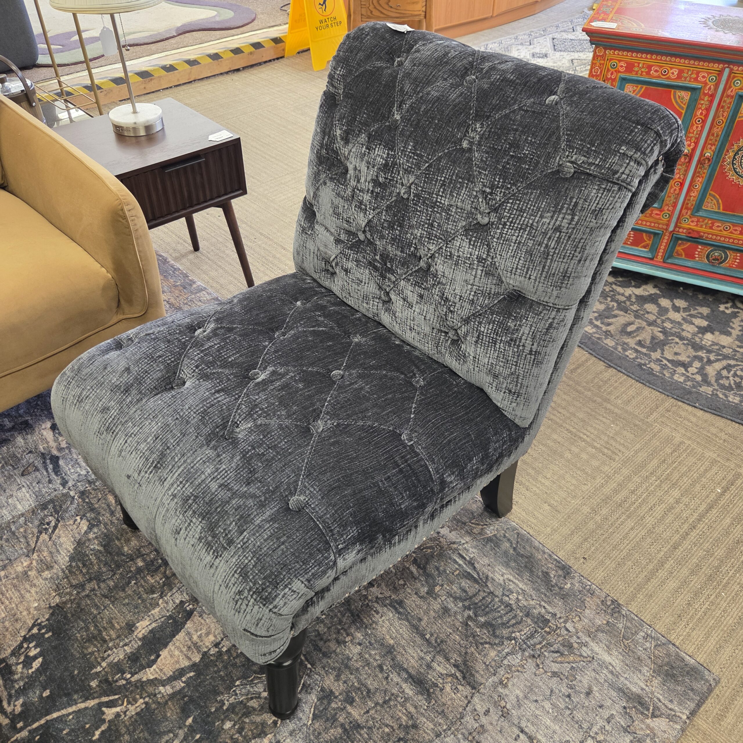 armless accent chair dark grey