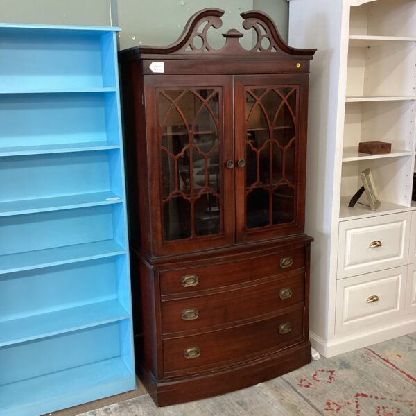 1940s traditional mahogany glass door hutch