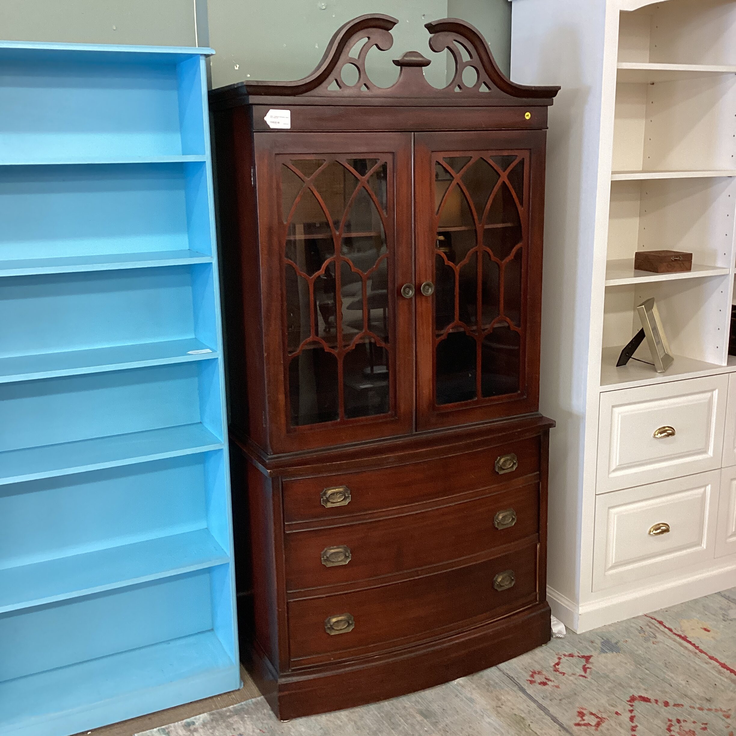 1940s traditional mahogany glass door hutch