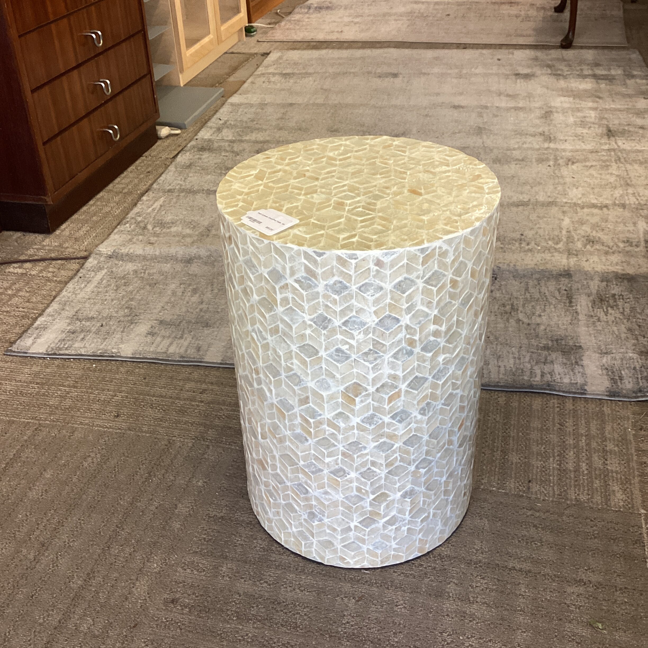 shell cylinder drum end table