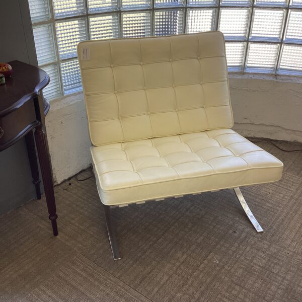 white leather barcelona style chair & ottoman