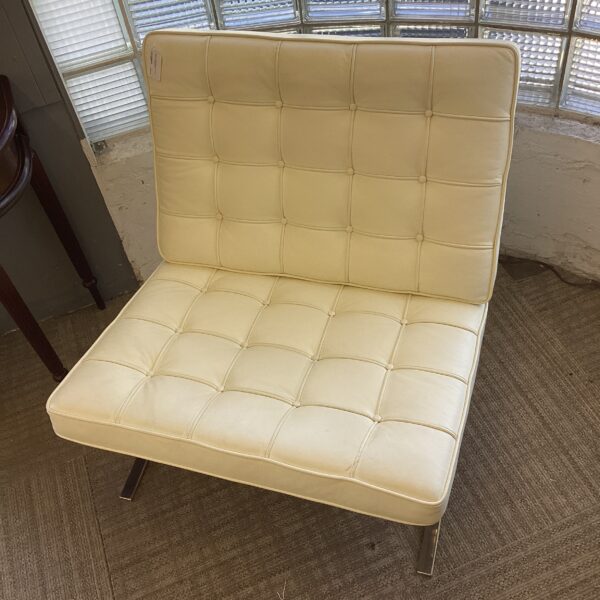white leather barcelona style chair & ottoman