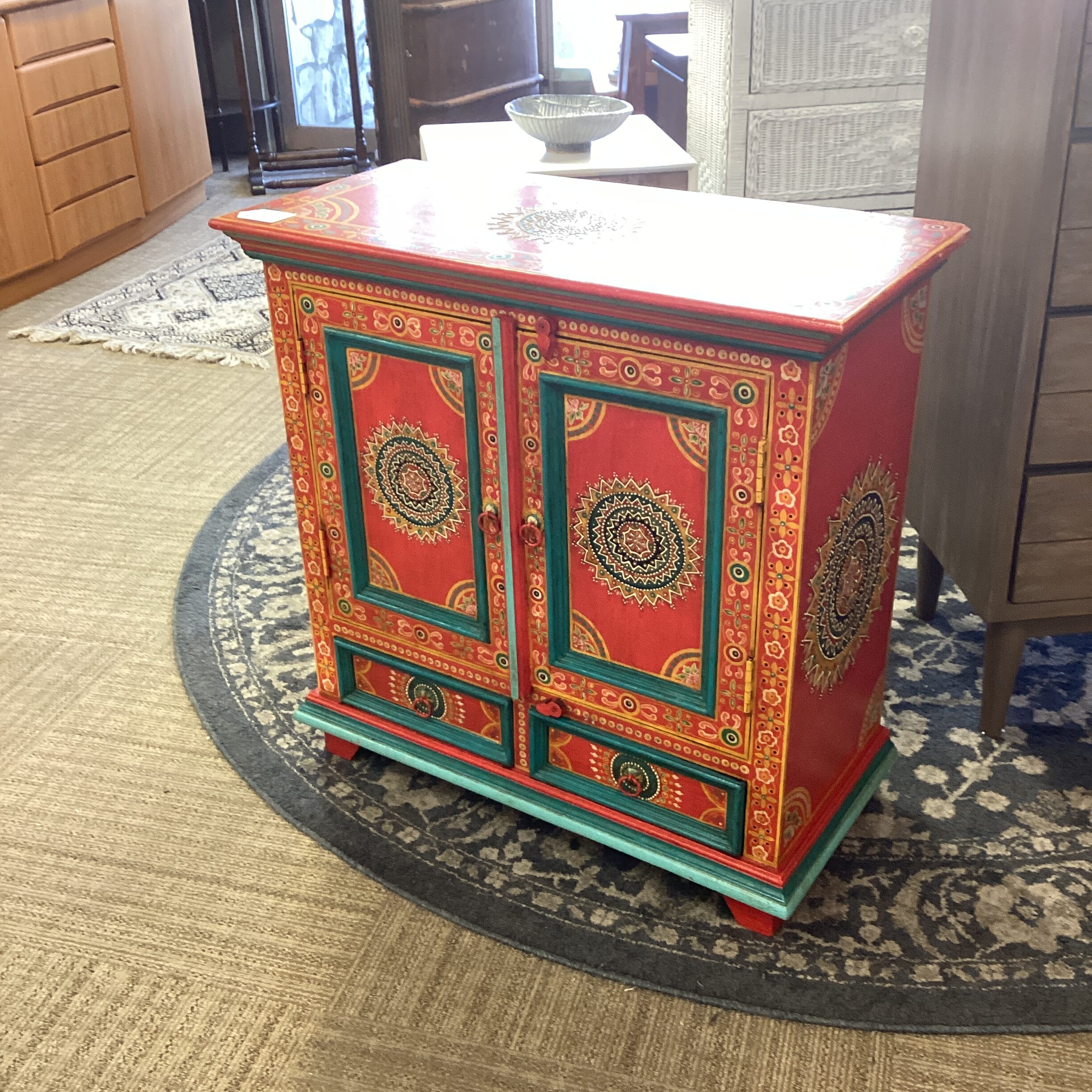 colorful painted indian cabinet