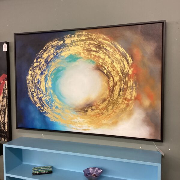 signed blue gold ellipse abstract painting