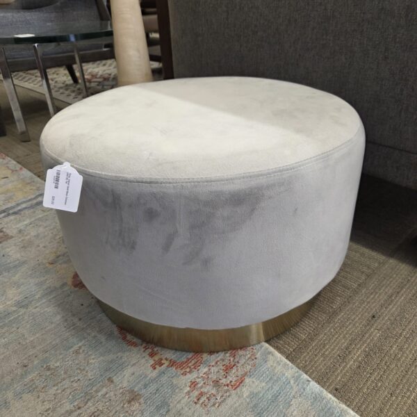 grey velvet gold base ottoman (as is)