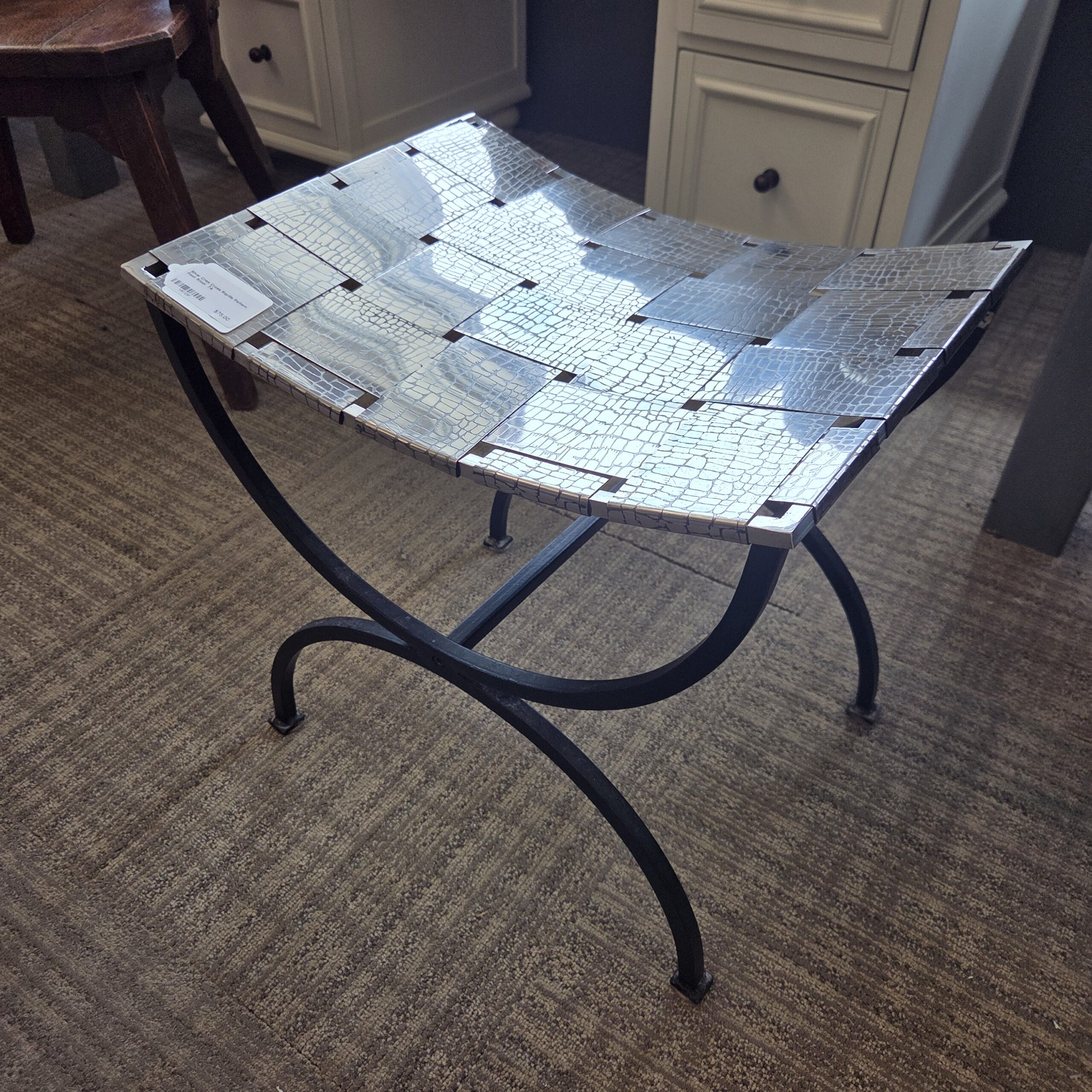 silver criss cross reptile pattern footstool