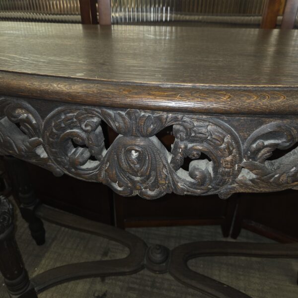 antique carved oak half moon entry table