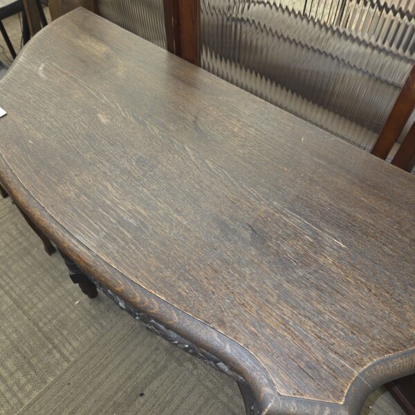 antique carved oak half moon entry table