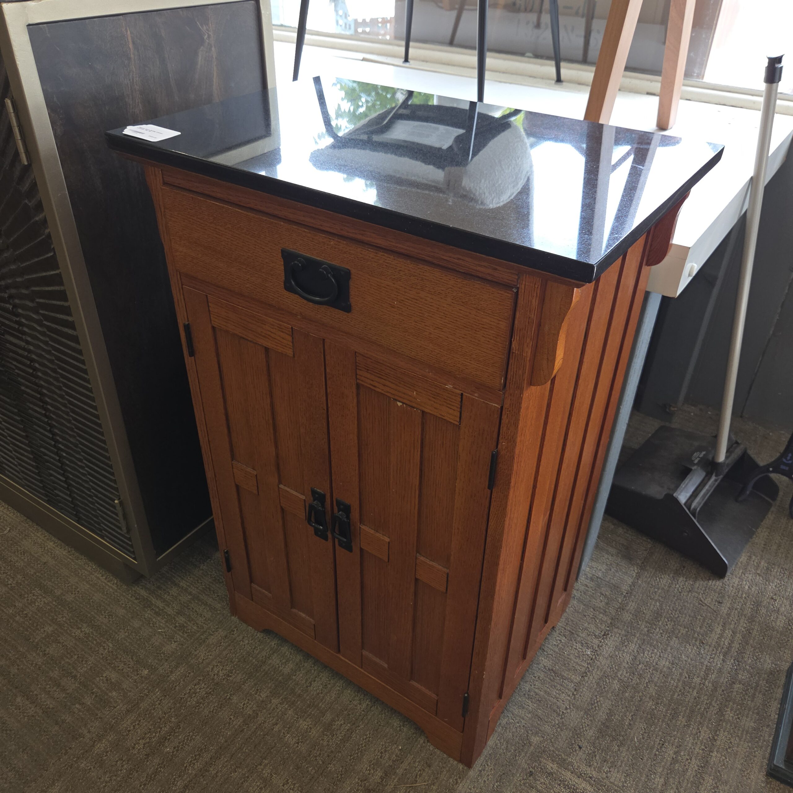 mission style rolling cabinet w/stone top