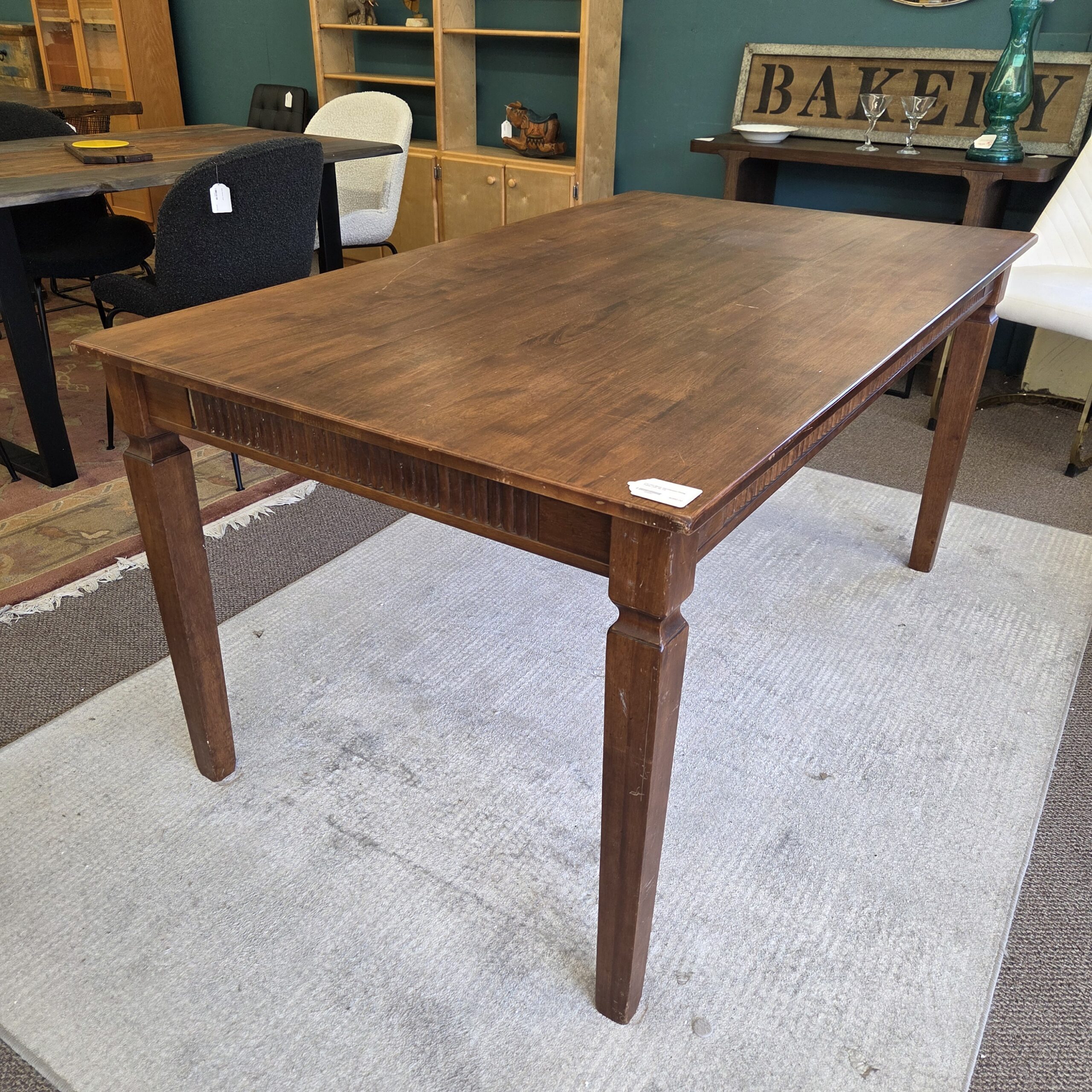 carved base hardwood dining table (as is)