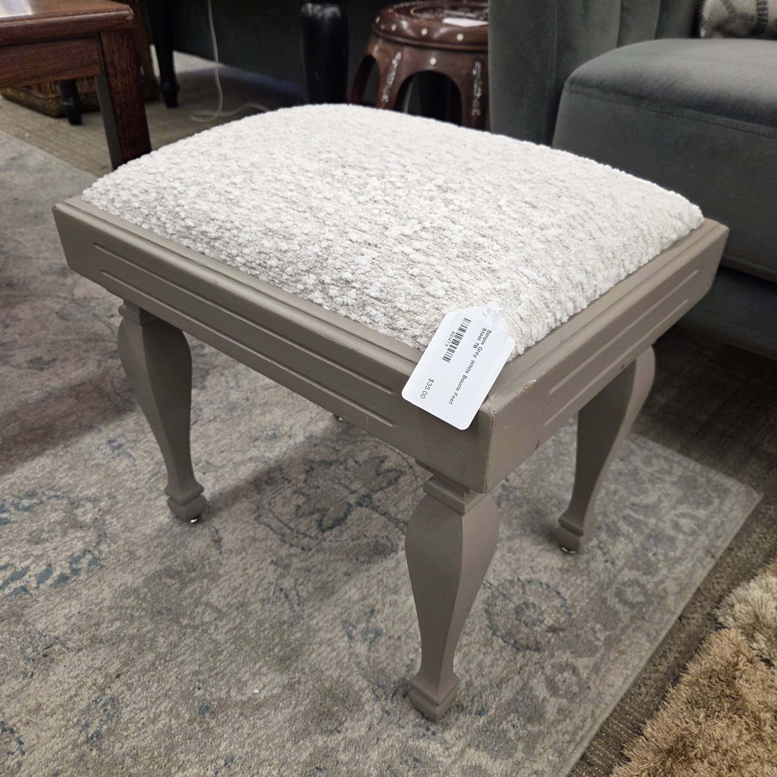 simple grey white boucle foot stool