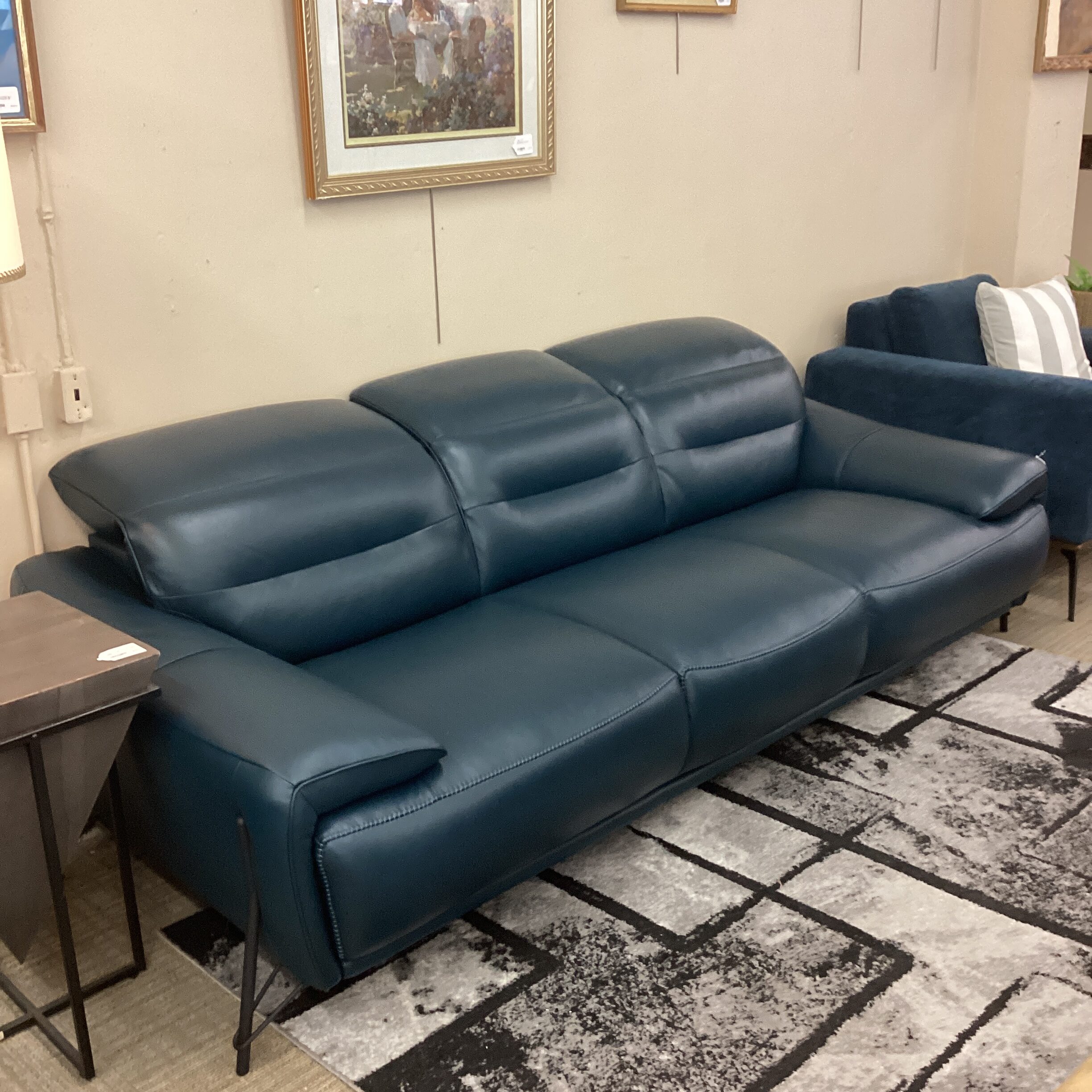 peacock blue mod leather sofa