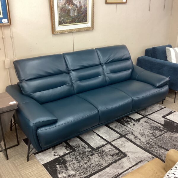 peacock blue mod leather sofa