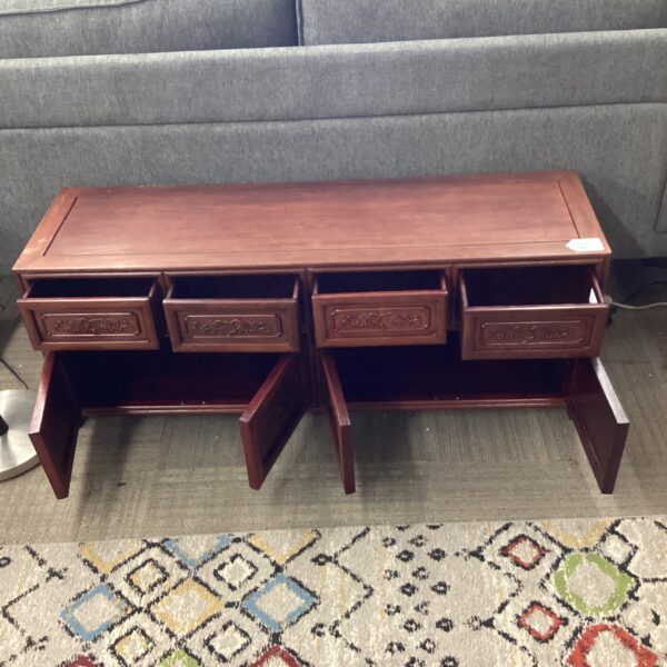 asian style carved hardwood media console