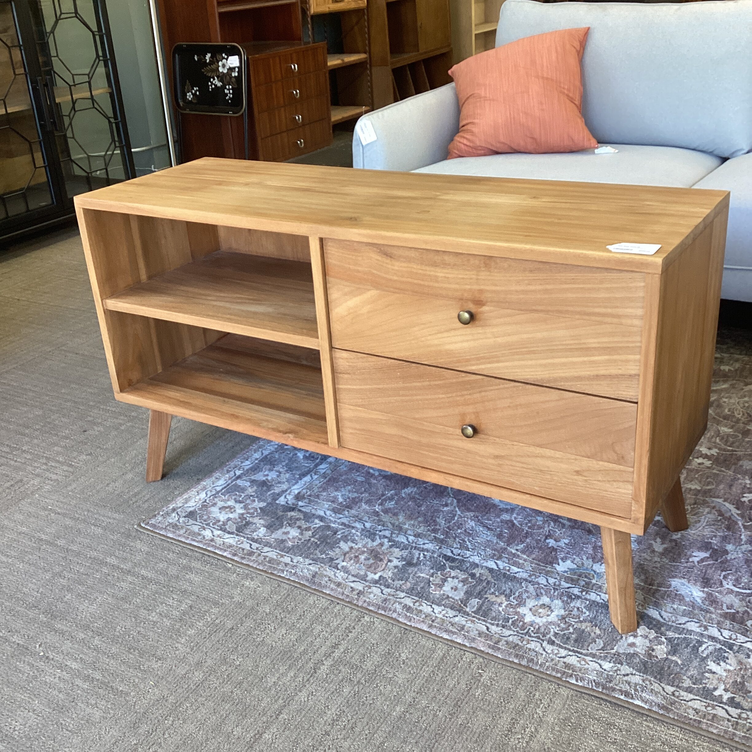 teak media stand