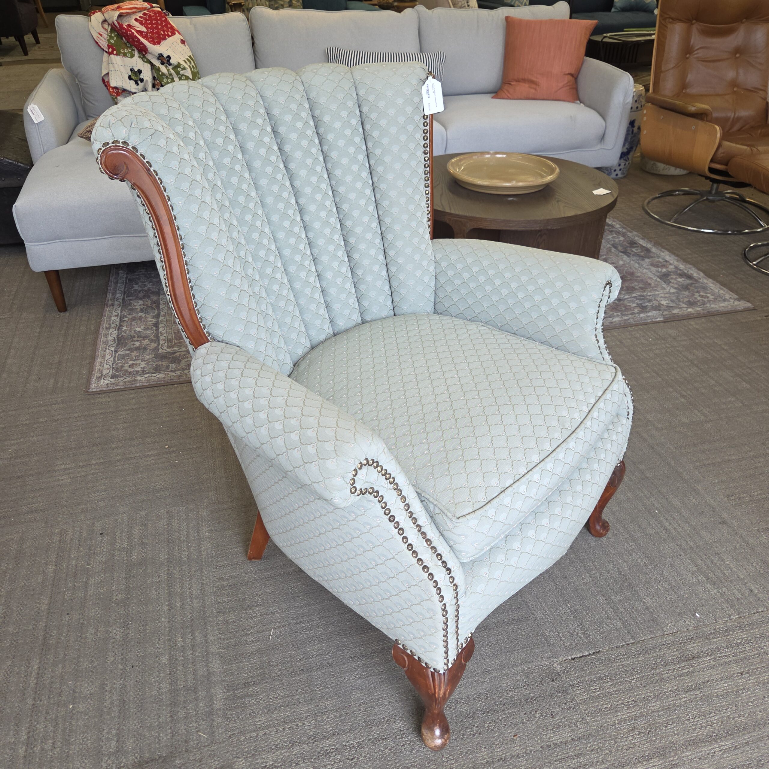 antique seafoam channel back armchair