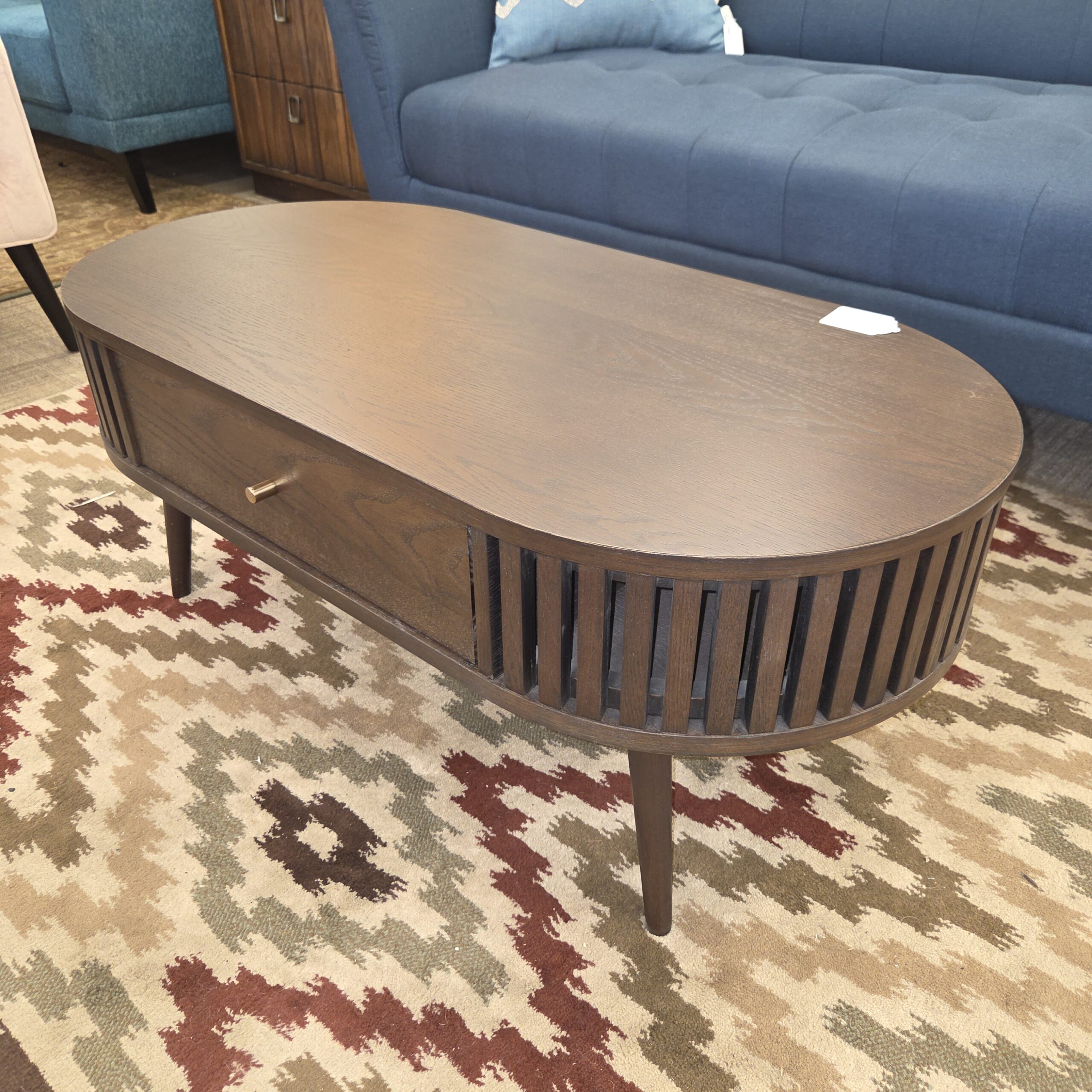 houston brown oval coffee table w/drawer