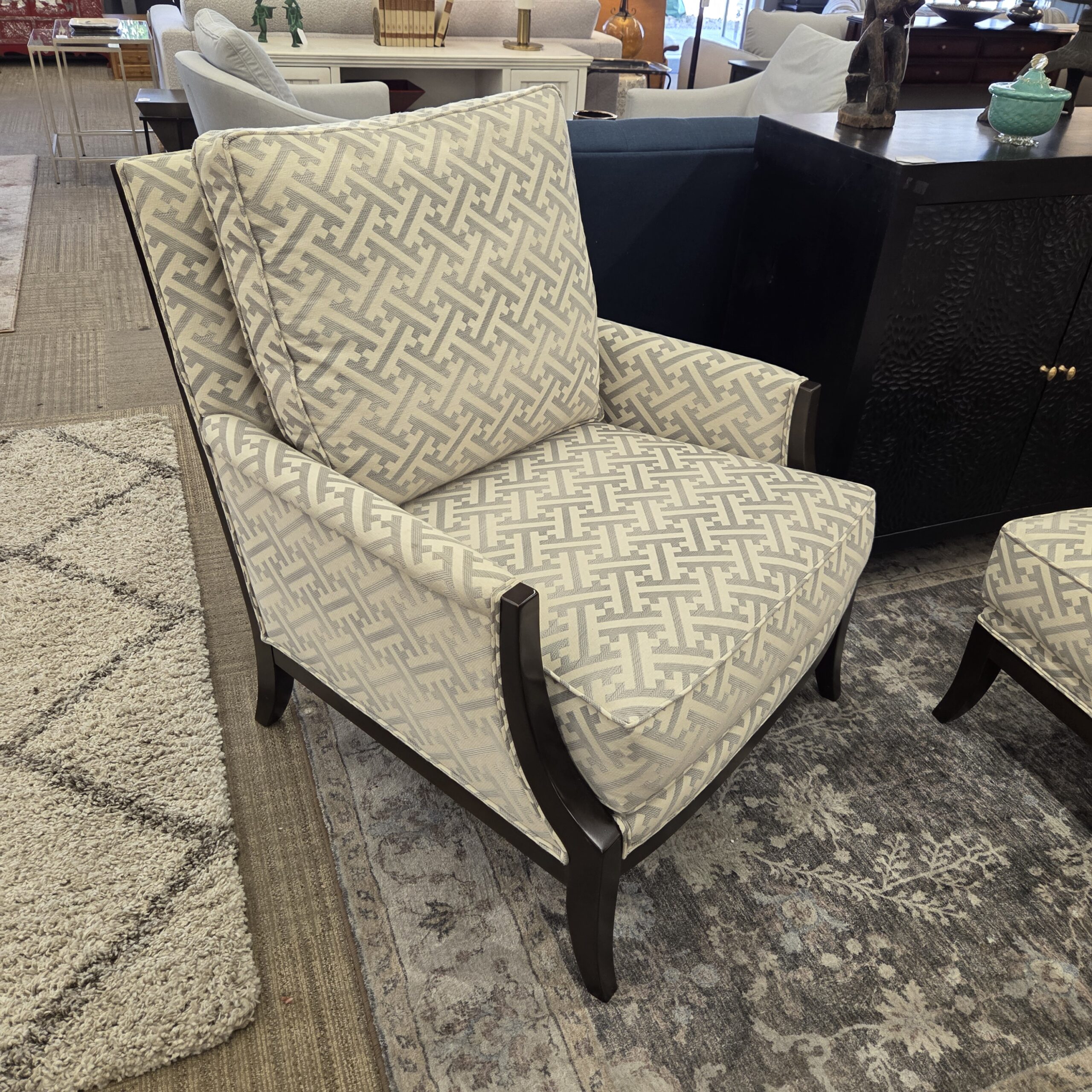 ethan allen geometric wood armchair