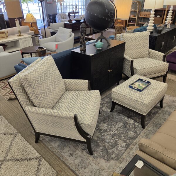 ethan allen geometric wood armchair