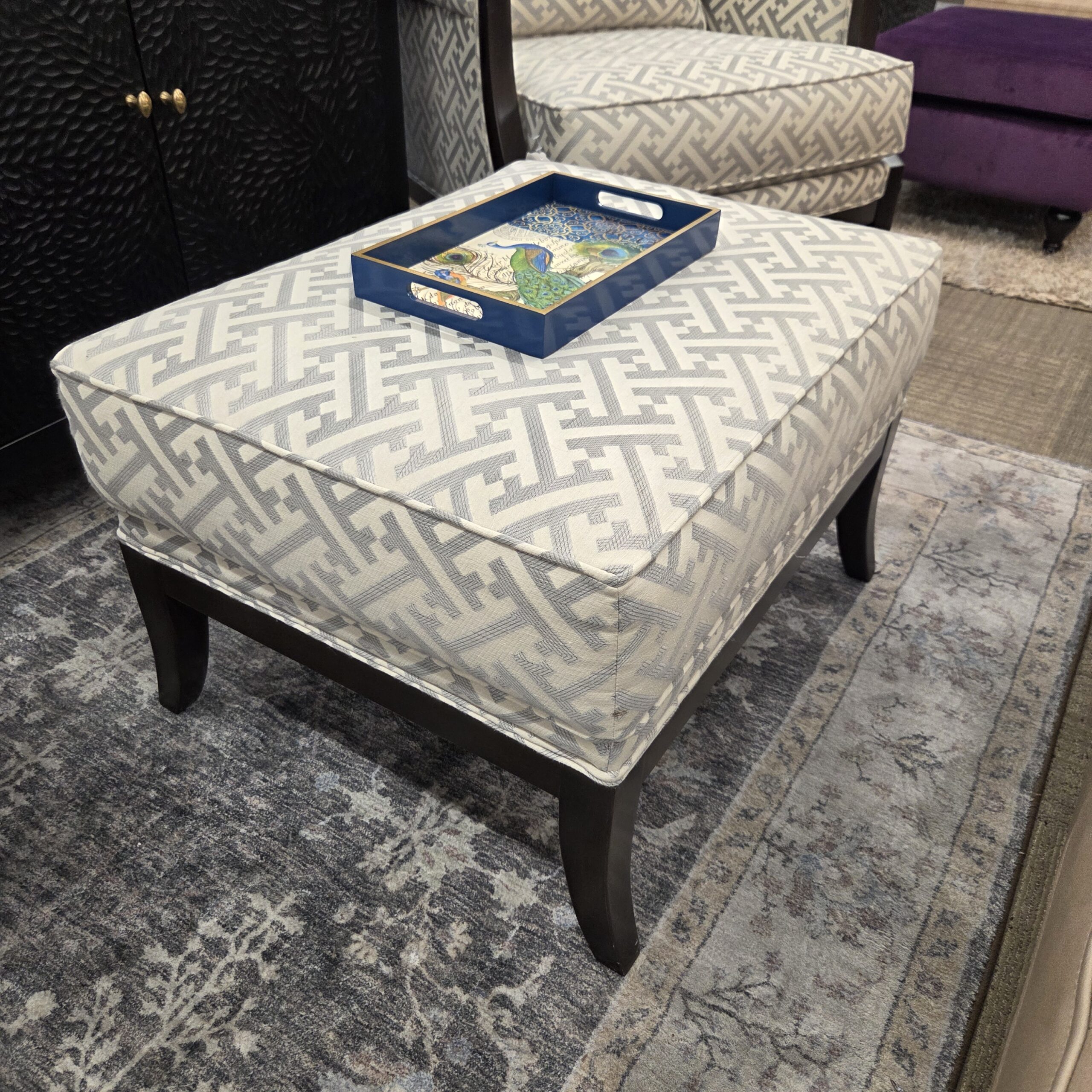 ethan allen geometric rectangular ottoman