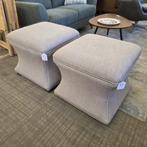 ethan allen taupe nailhead curved ottoman