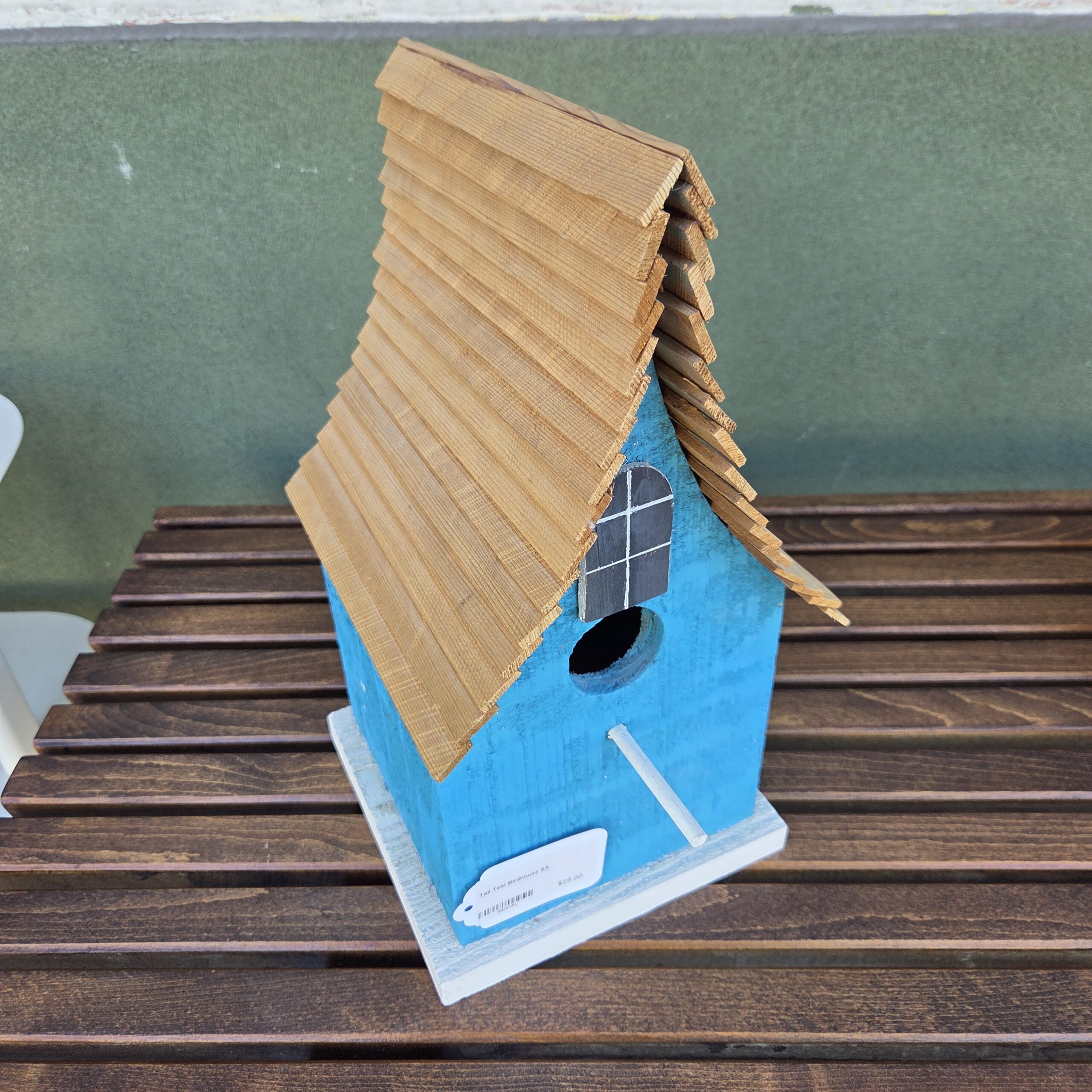 tall teal birdhouse
