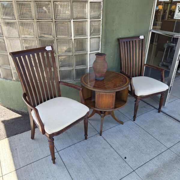turned leg slat back wood armchair