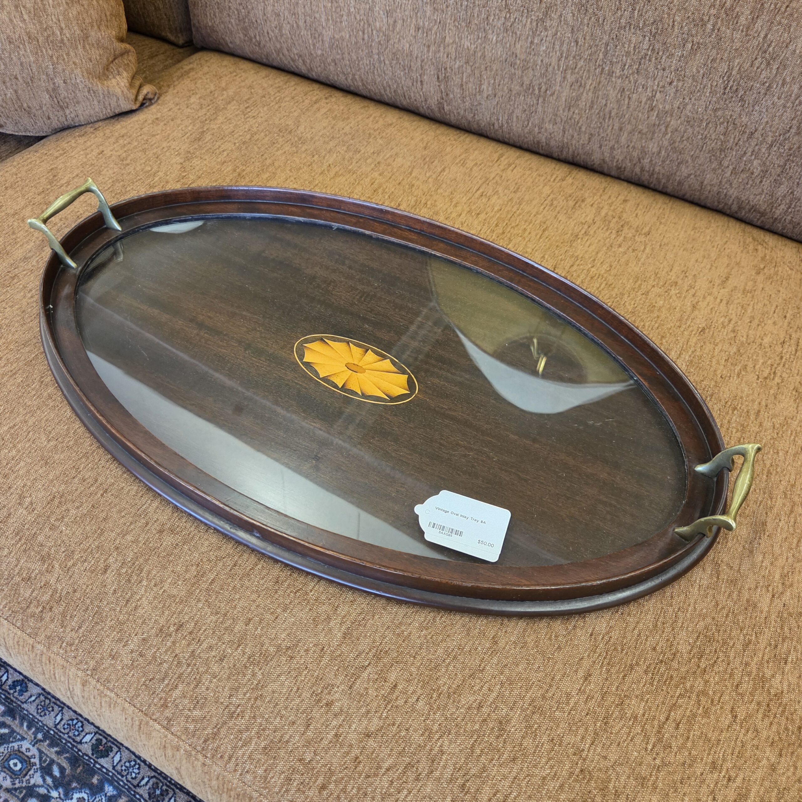 vintage oval inlay tray