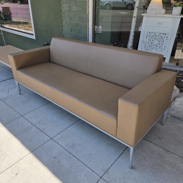 allsteel mod tan leatherette sofa