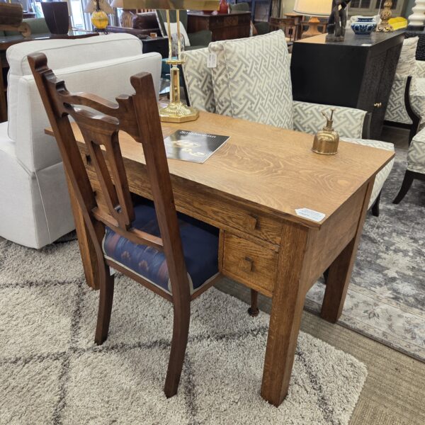 antique arts & crafts hardwood side chair w/ikat cushion