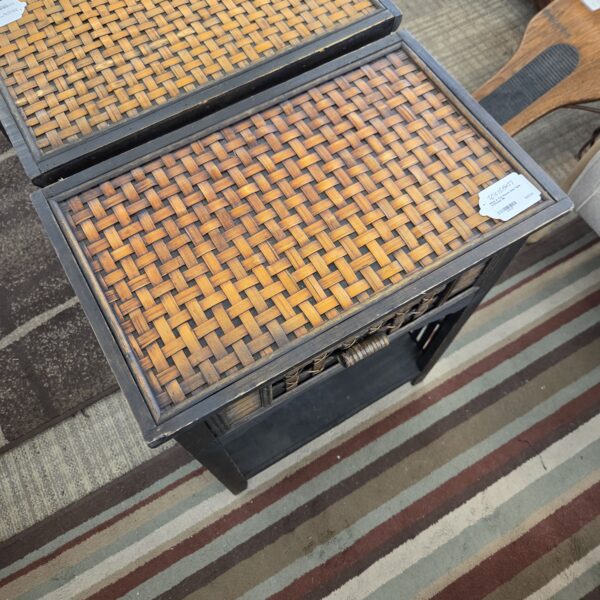 black & tan woven side table w/drawer