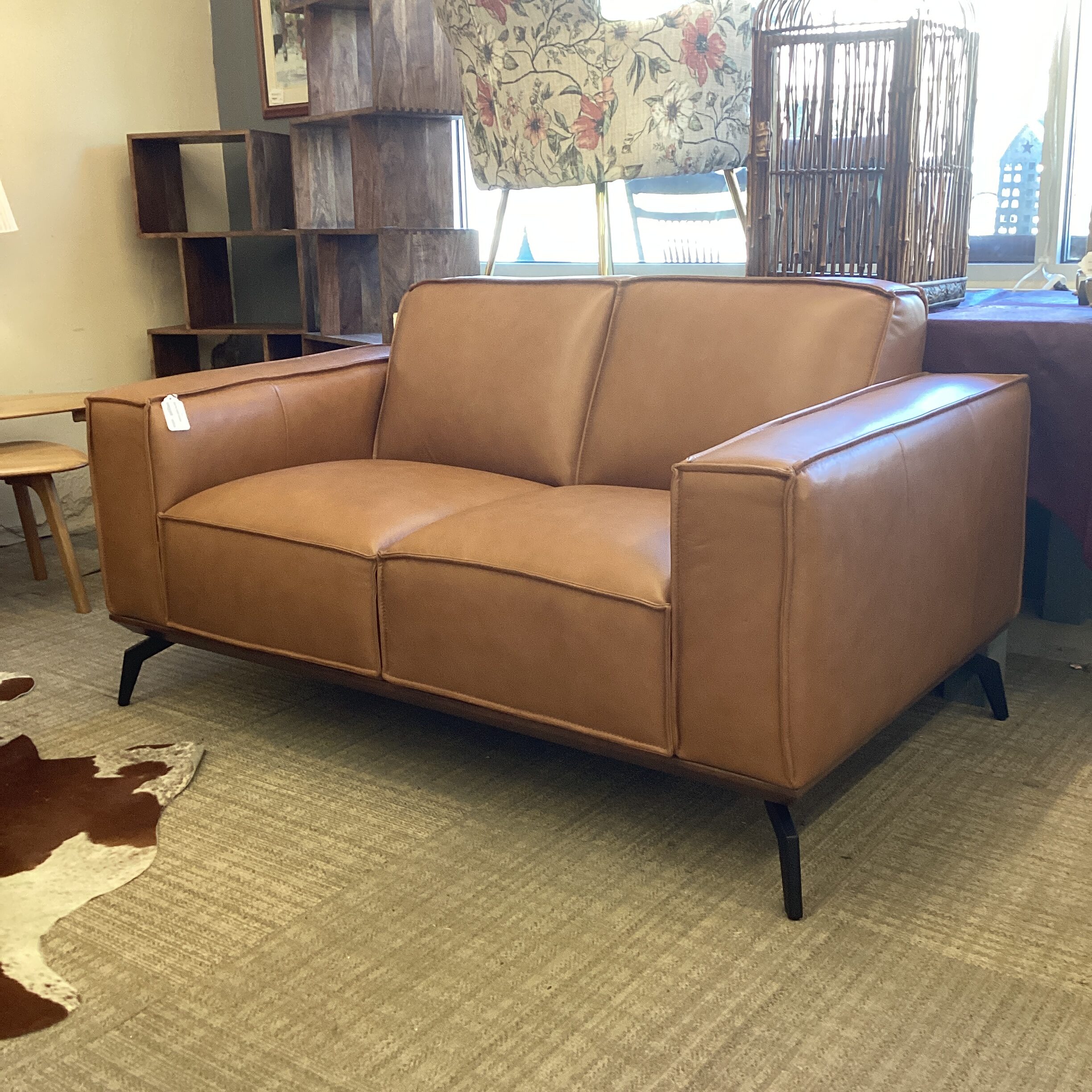 mod tan leather loveseat
