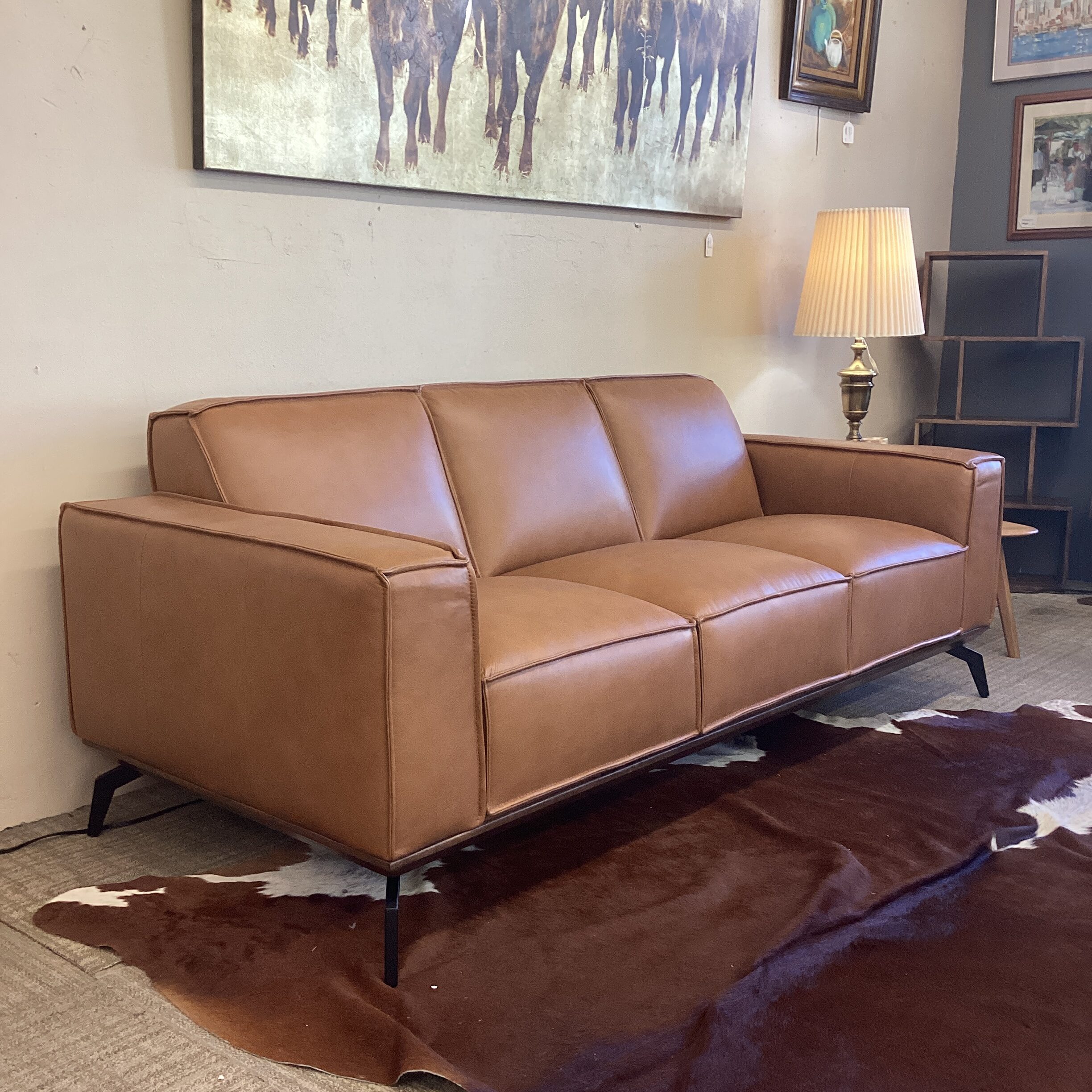 mod tan leather sofa