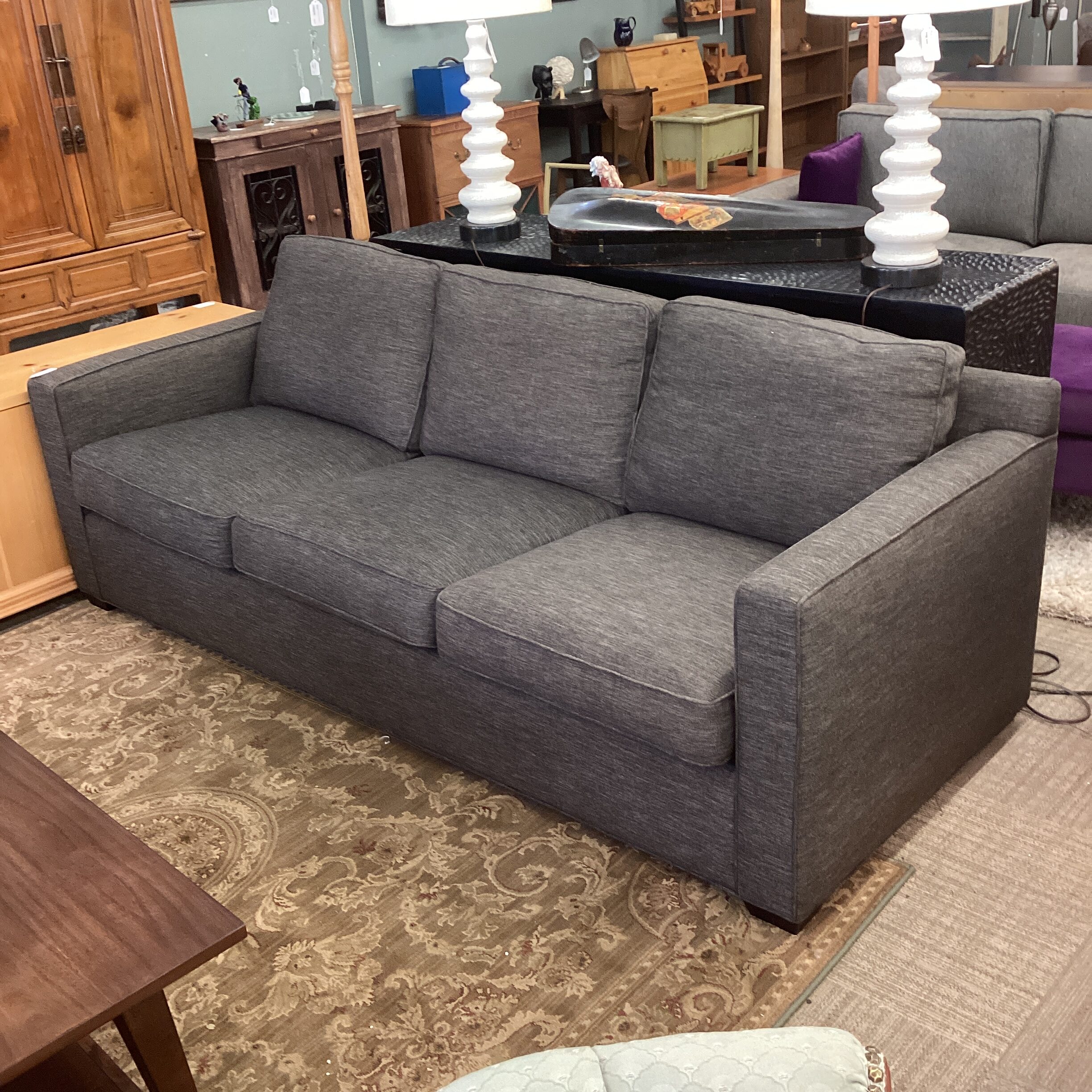 crate & barrel dark fabric 3 seat sofa