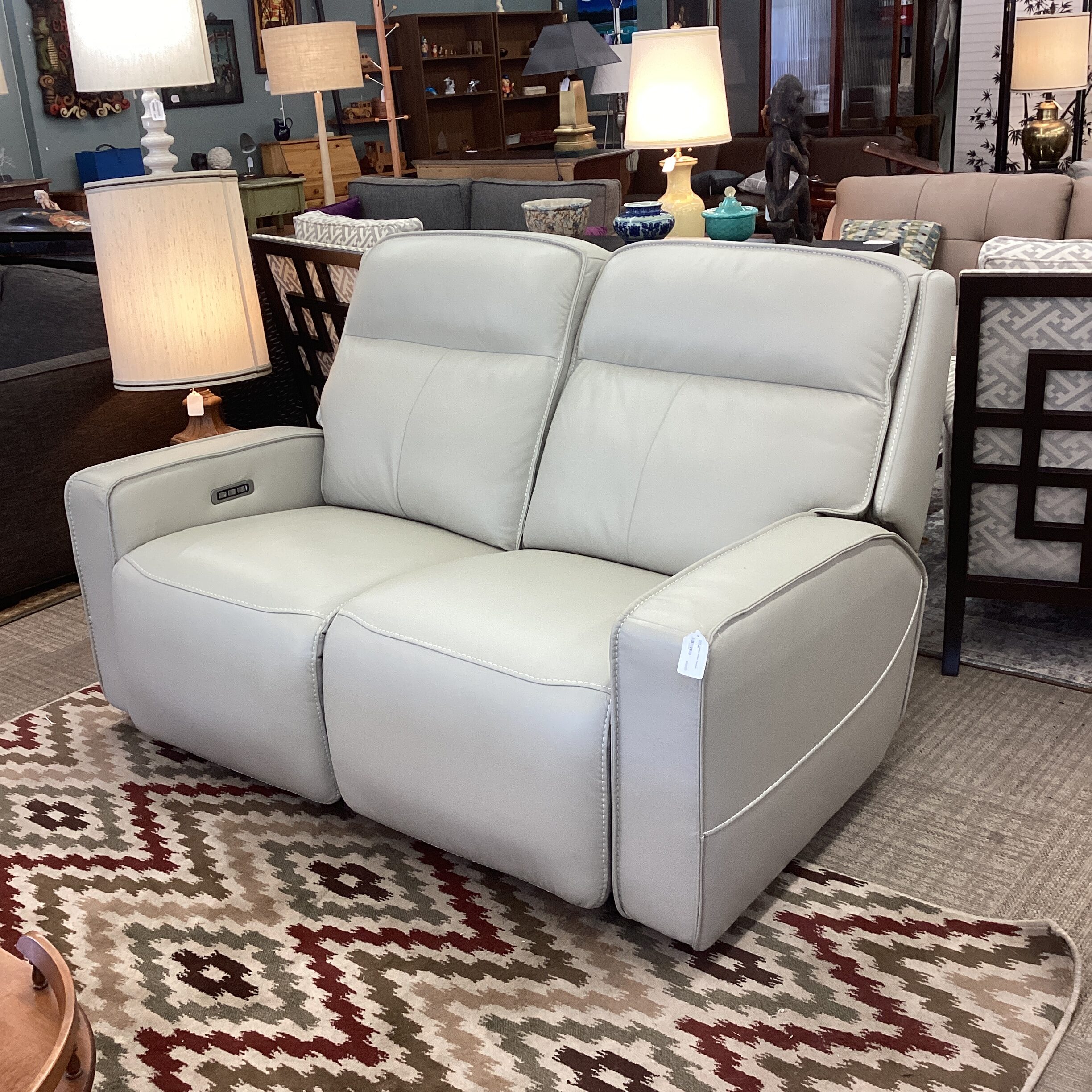 putty leather power recliner sofa