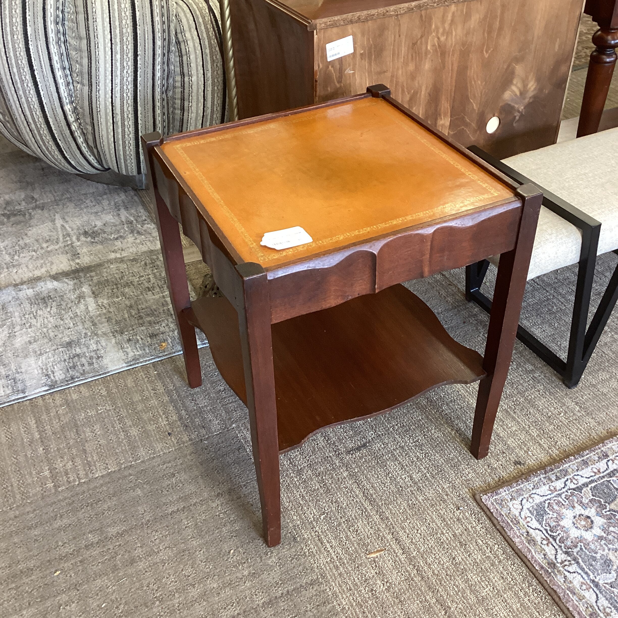 antique leather top end table