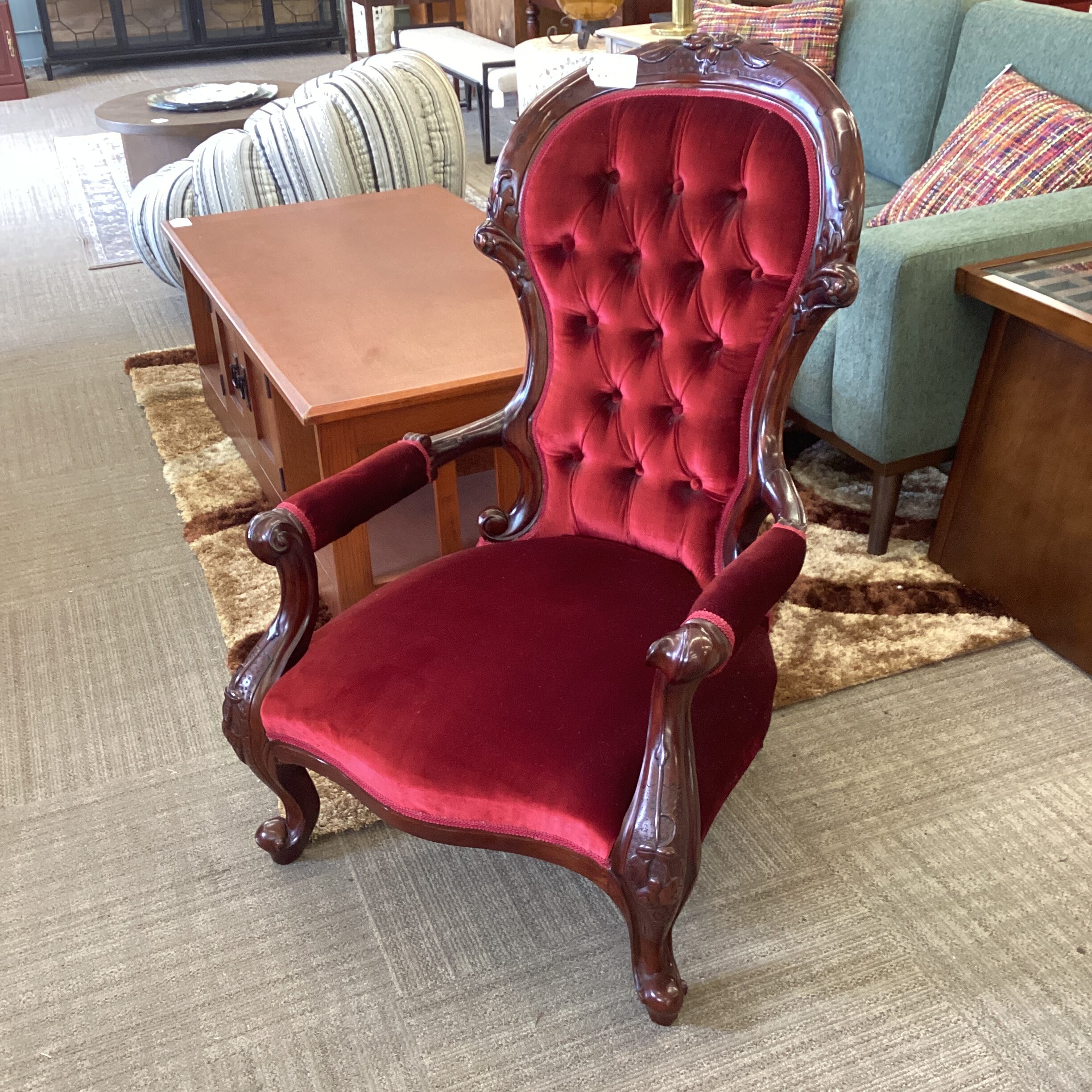 red velvet victorian accent chair