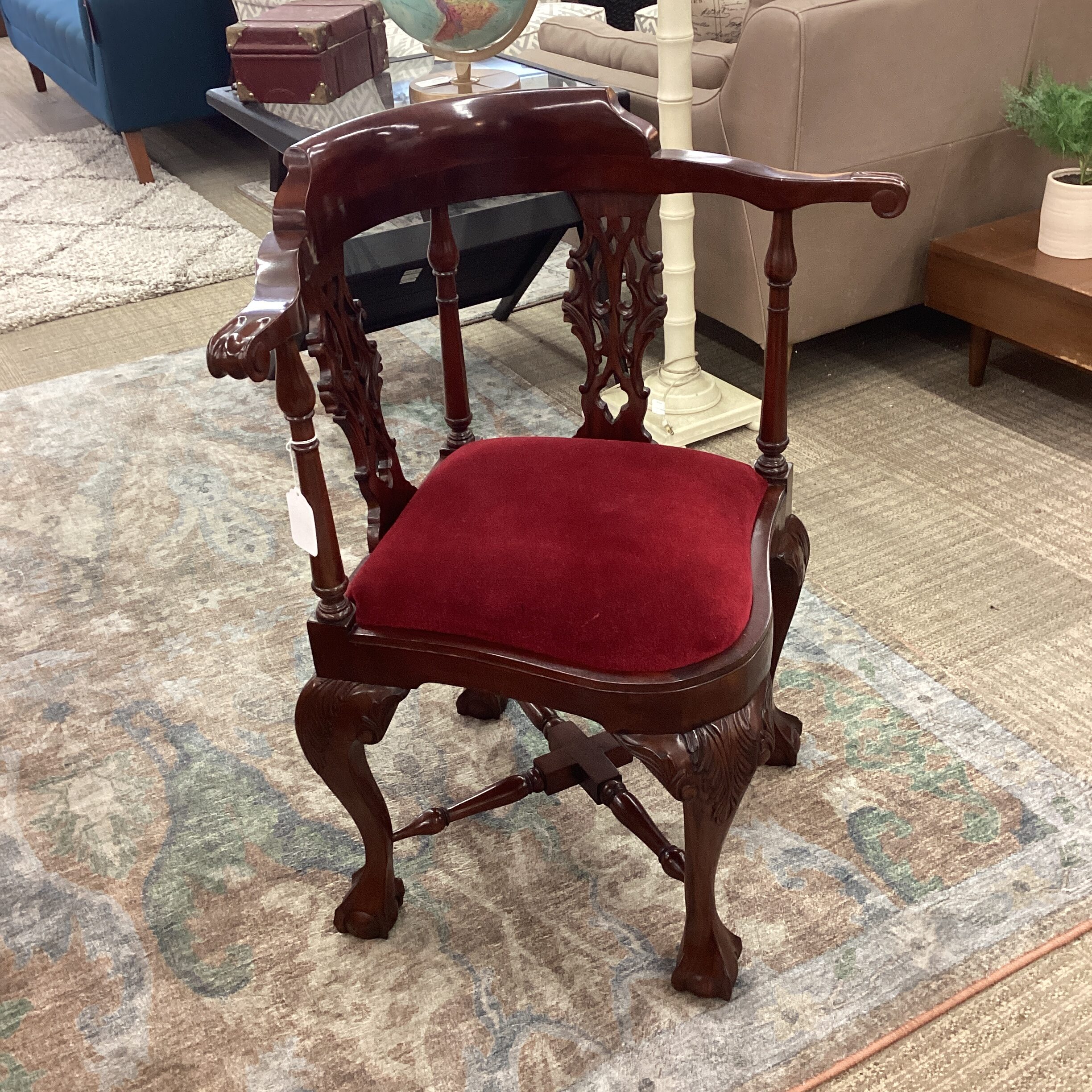 red velvet seat corner chair