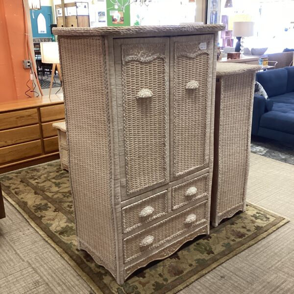 whitewash wicker armoire
