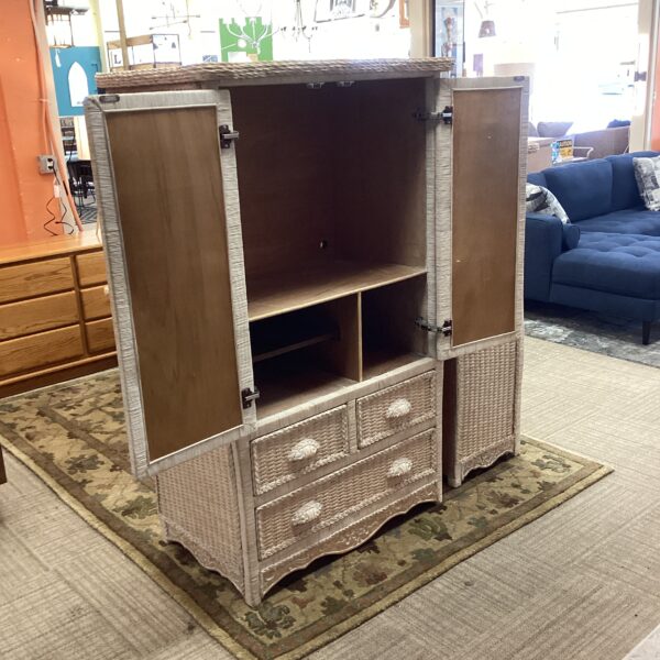 whitewash wicker armoire