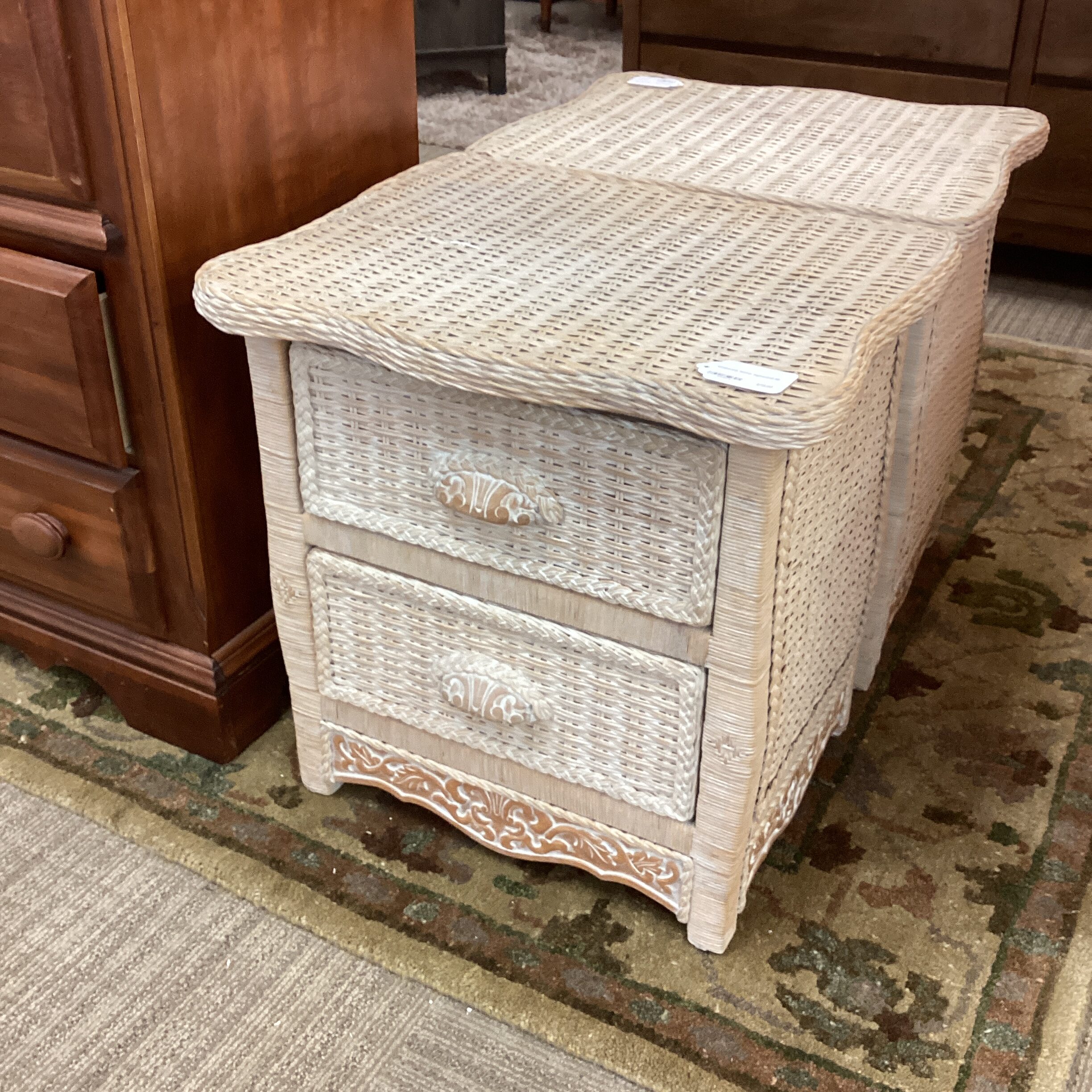 whitewash wicker nightstand