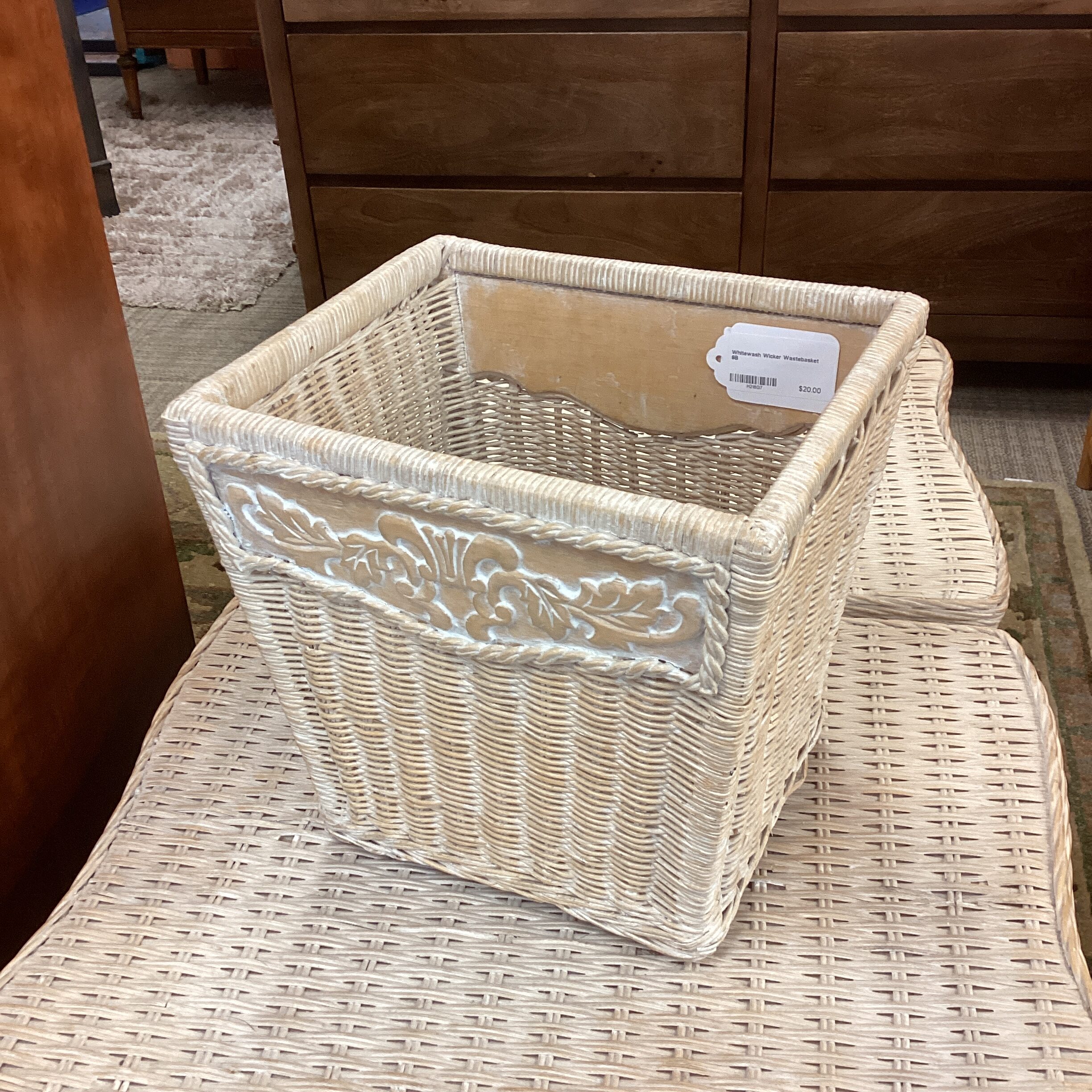 whitewash wicker wastebasket