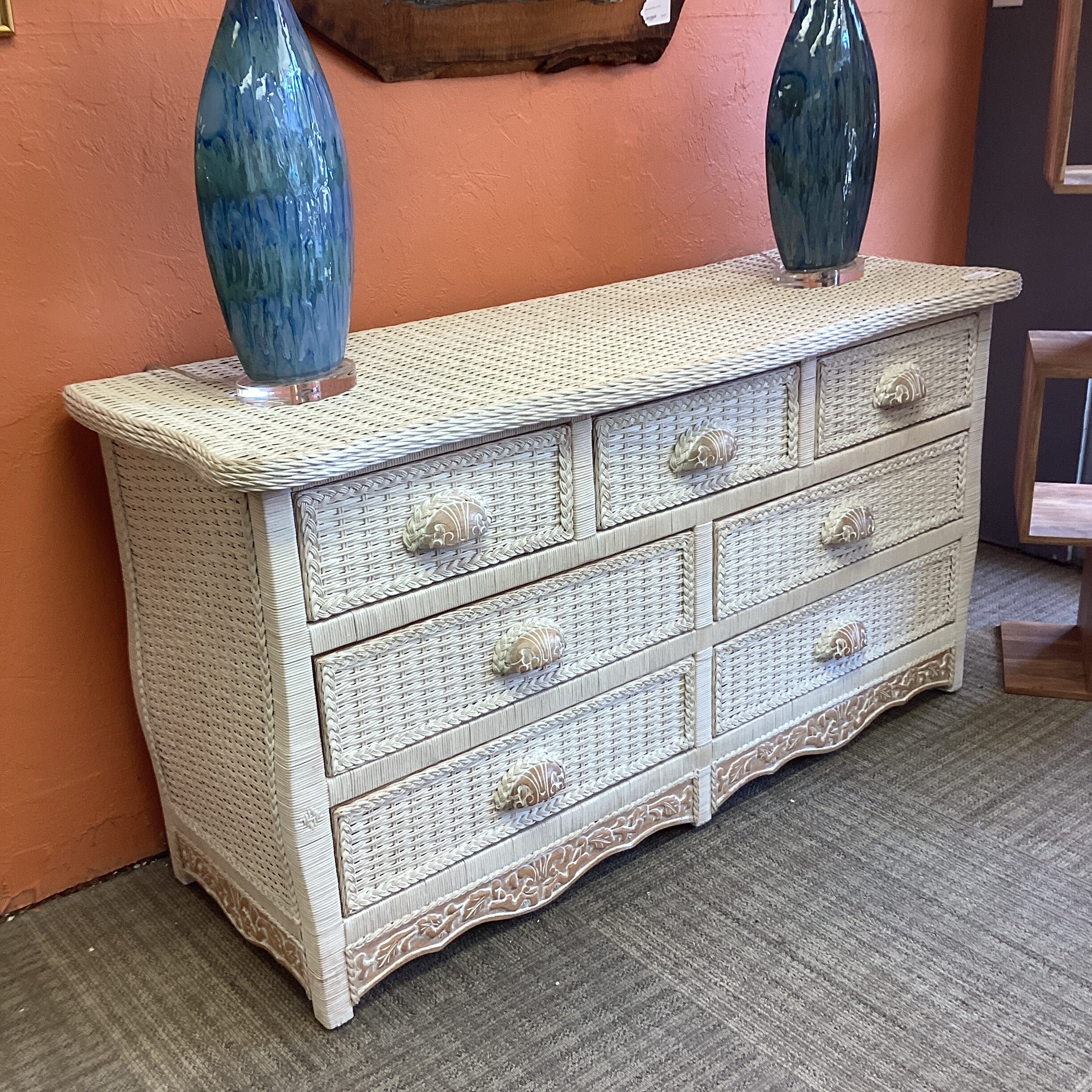 whitewash wicker lowboy