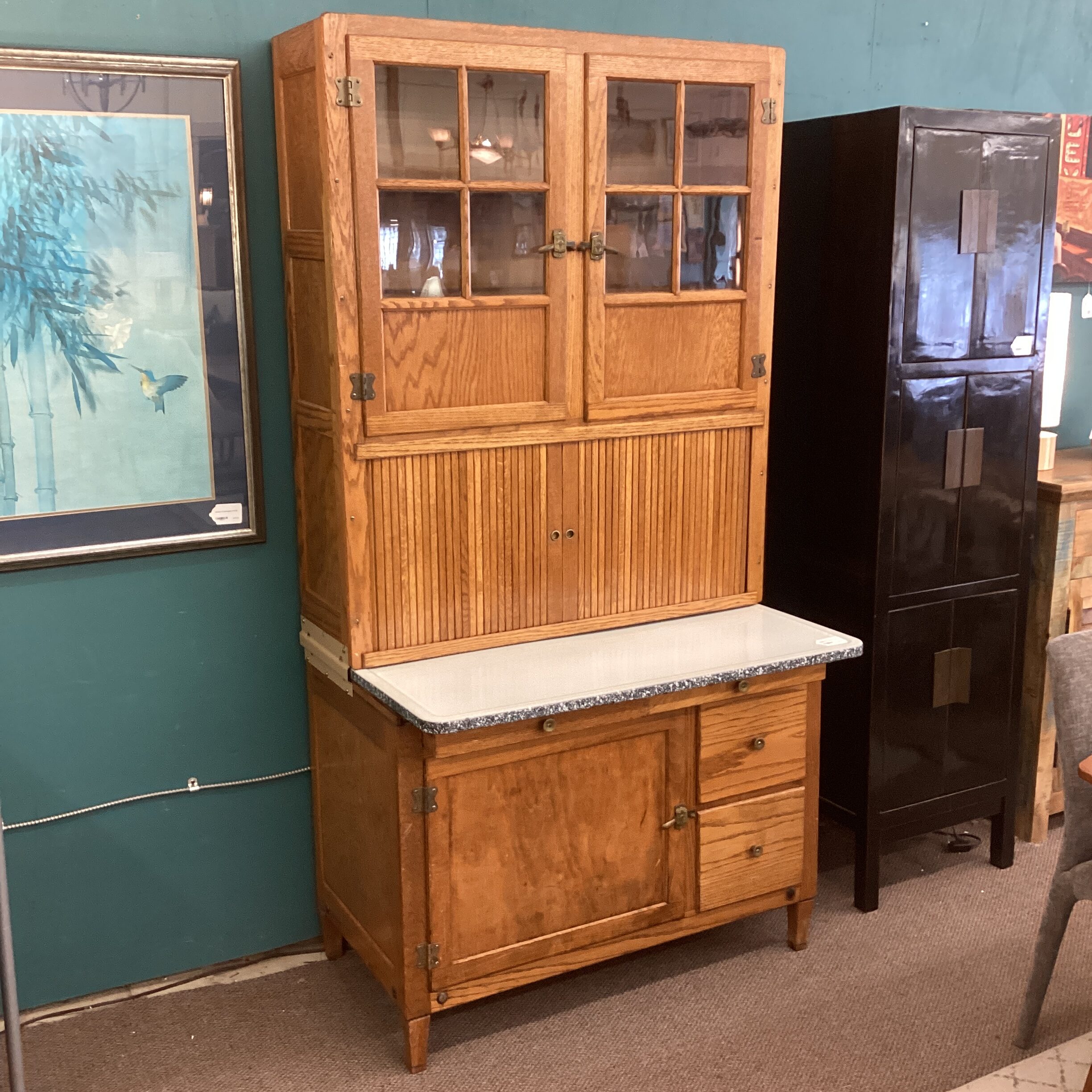 antique hoosier cabinet w/flour bins