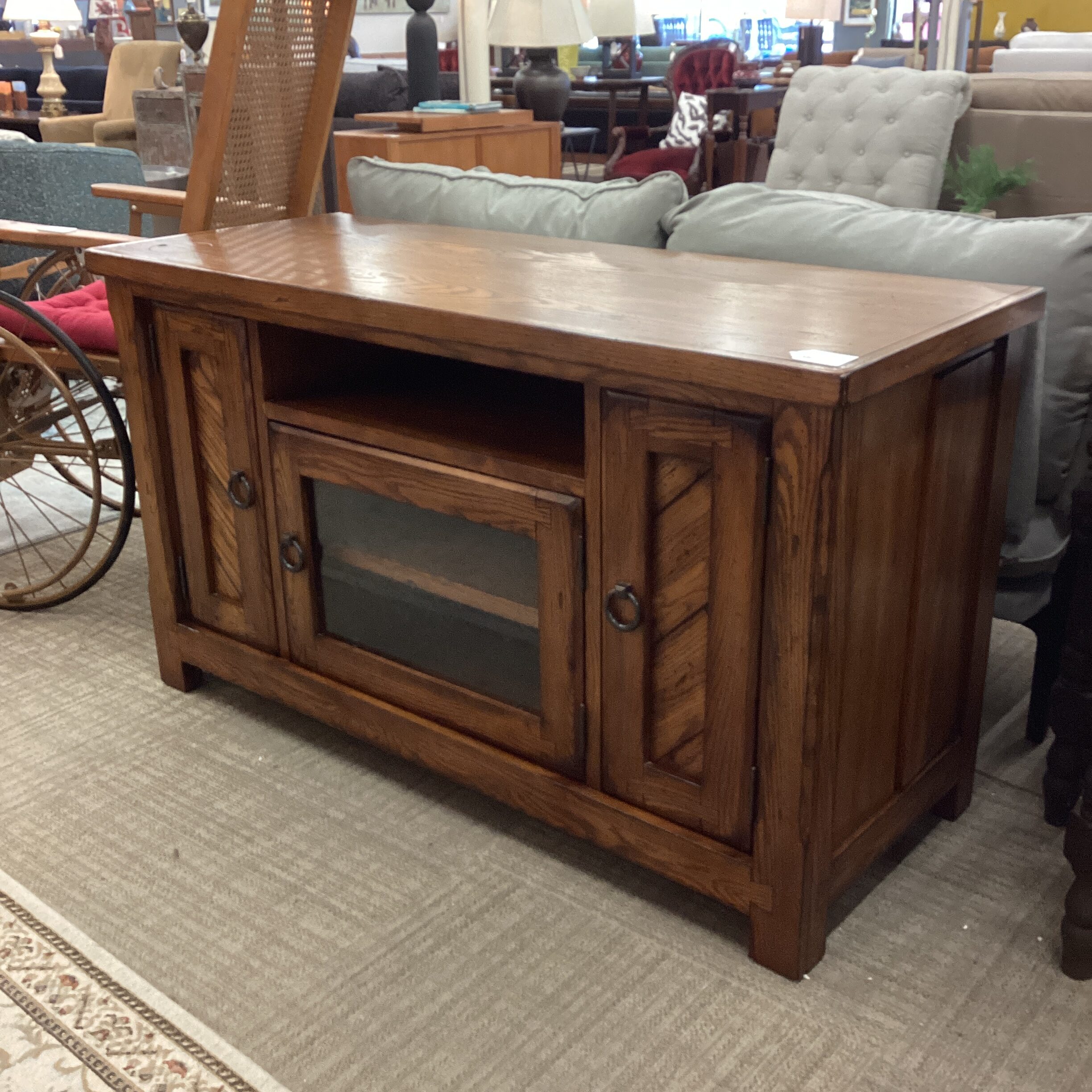rustic wood media stand w/side storage